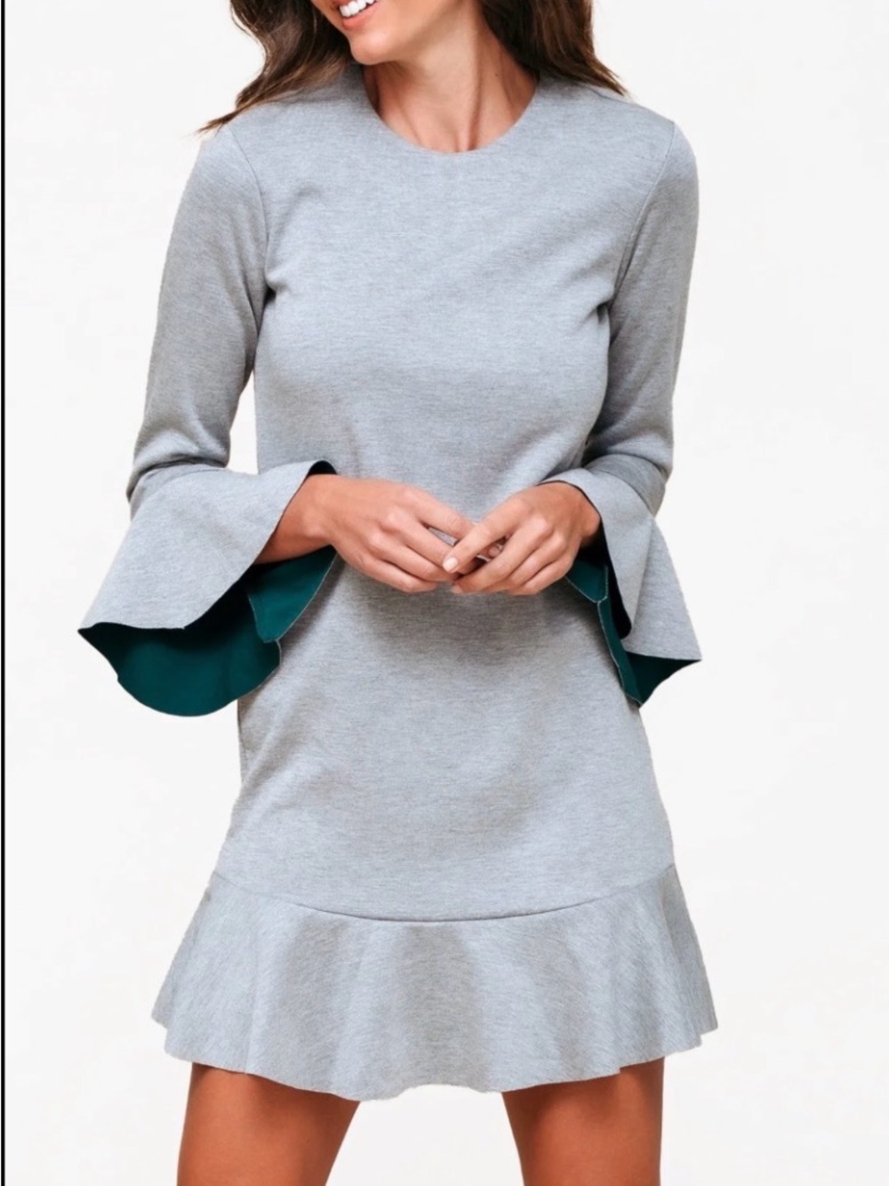 Chelsea28 Grey Midi Dress with Teal Sleeve Lining